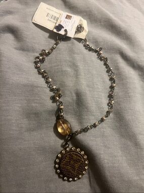 Handmade Brown Pendant Necklace with Beaded Chain